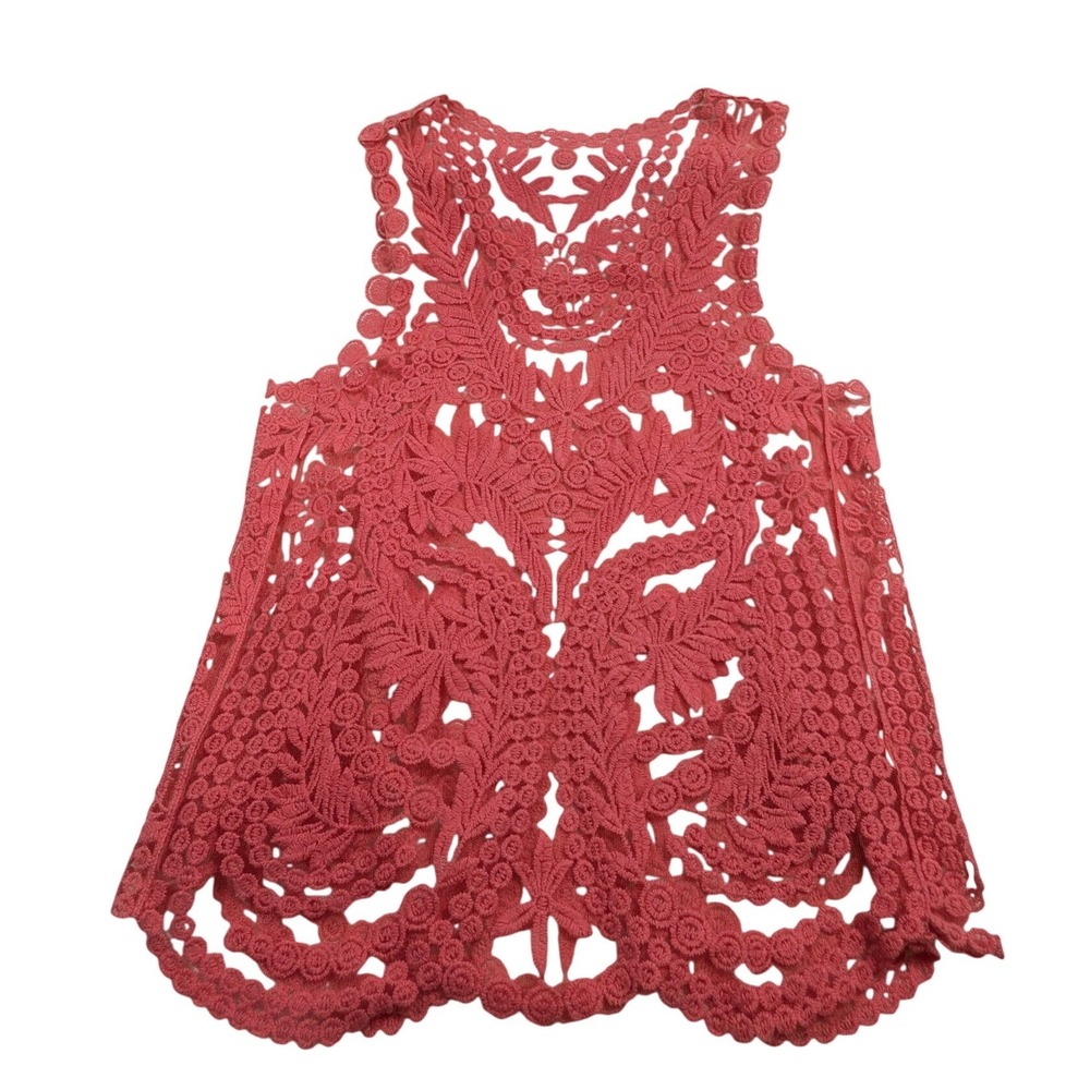 Unbranded Women Crochet Lace Sleeveless Top One Size Coral Pink